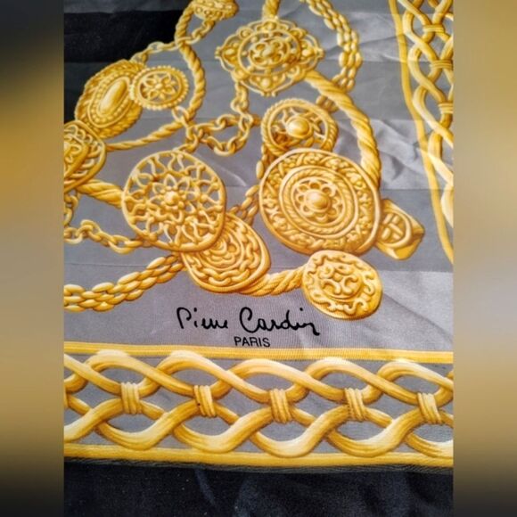 Pierre Cardin Paris 💯 Silk Scarf Gold & Black - Picture 2 of 16